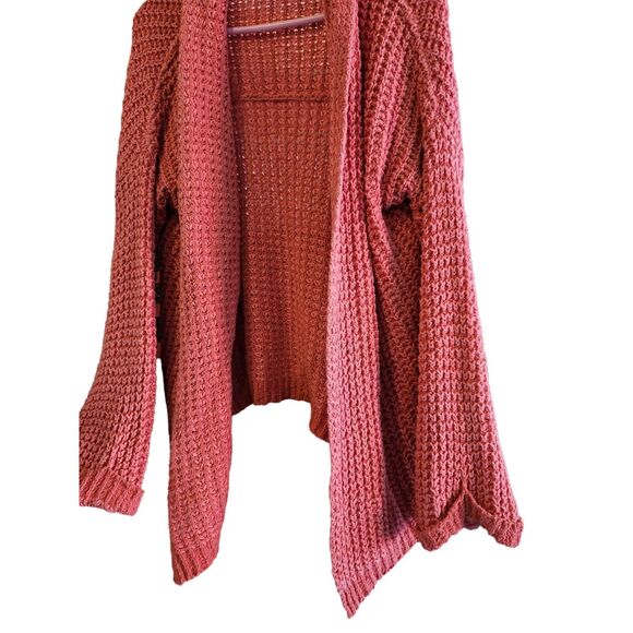 Free People Cardigan Sweater XS Womens Long Sleece Loose Knit Boho Pull On Red - Picture 3 of 7